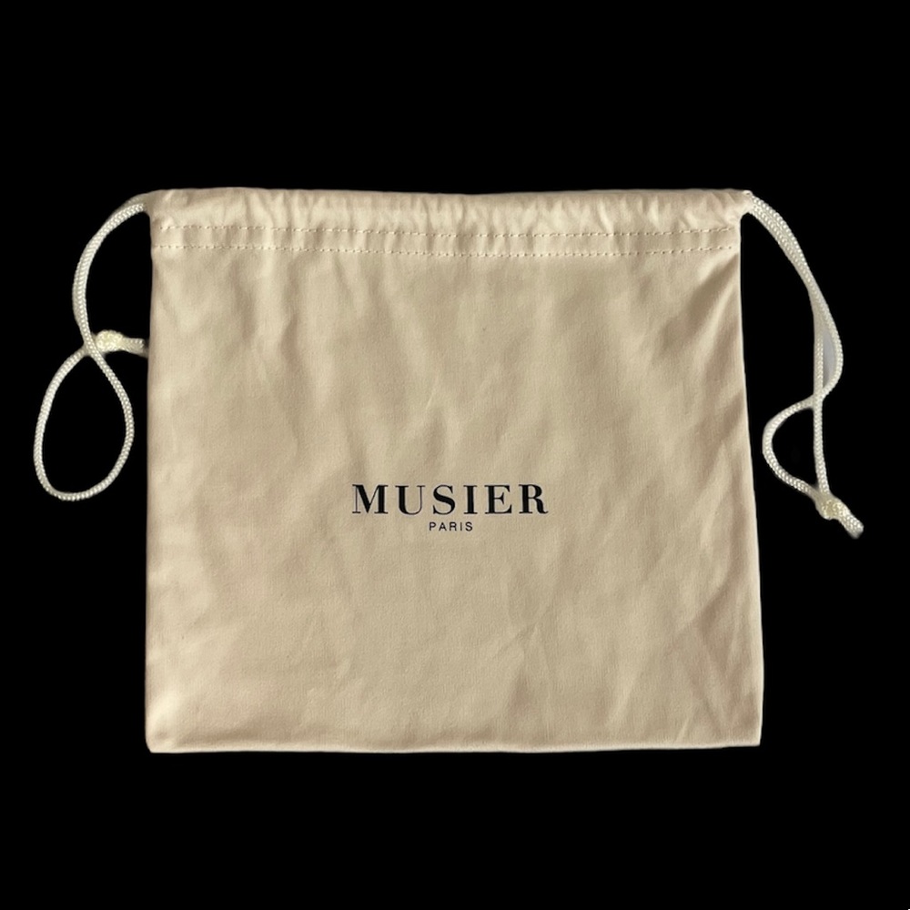 Musier Paris Accessories Drawstring Pouch Ultra Suede like cream + black logo